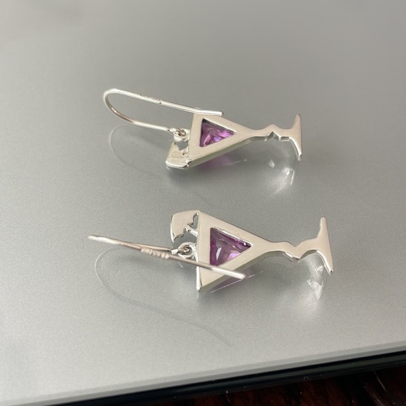 SOLD Vintage Sterling Silver Amethyst Martini Earrings NEW π π² - Picture 7 of 11